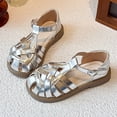 thumbnail image 5 of BOBOGOJP Toddler Girls Sandals Closed-Toe T-Strap Kids Flower Summer Flats Dress Sandals Shoes Silver for Size 2.5, 5 of 7