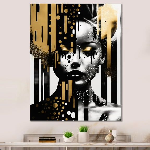 DESIGN ART Designart "Golden Fluidity Of Womanhood Iv" Modern Woman Wall Art Prints 16 in. wide x 32 in. high