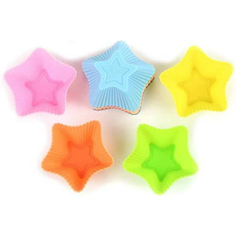 LetGoShop Silicone Cupcake Liners Reusable Baking Cups Nonstick Easy Clean  Pastry Muffin Molds 4 Shapes Round, Stars, Heart, Flowers, 24 Pieces