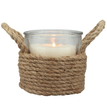 Candle Sleeve Holder Stonebriar Collection small glass pillar holder with rope handles and wrapped rope sleeve ()