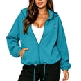 thumbnail image 4 of Usloyux Women's Solid Color Zip Up Outdoor Hiking Jackets Hooded Windbreaker Coats Lightweight Fall Winter Outerwear, Blue L, 4 of 9