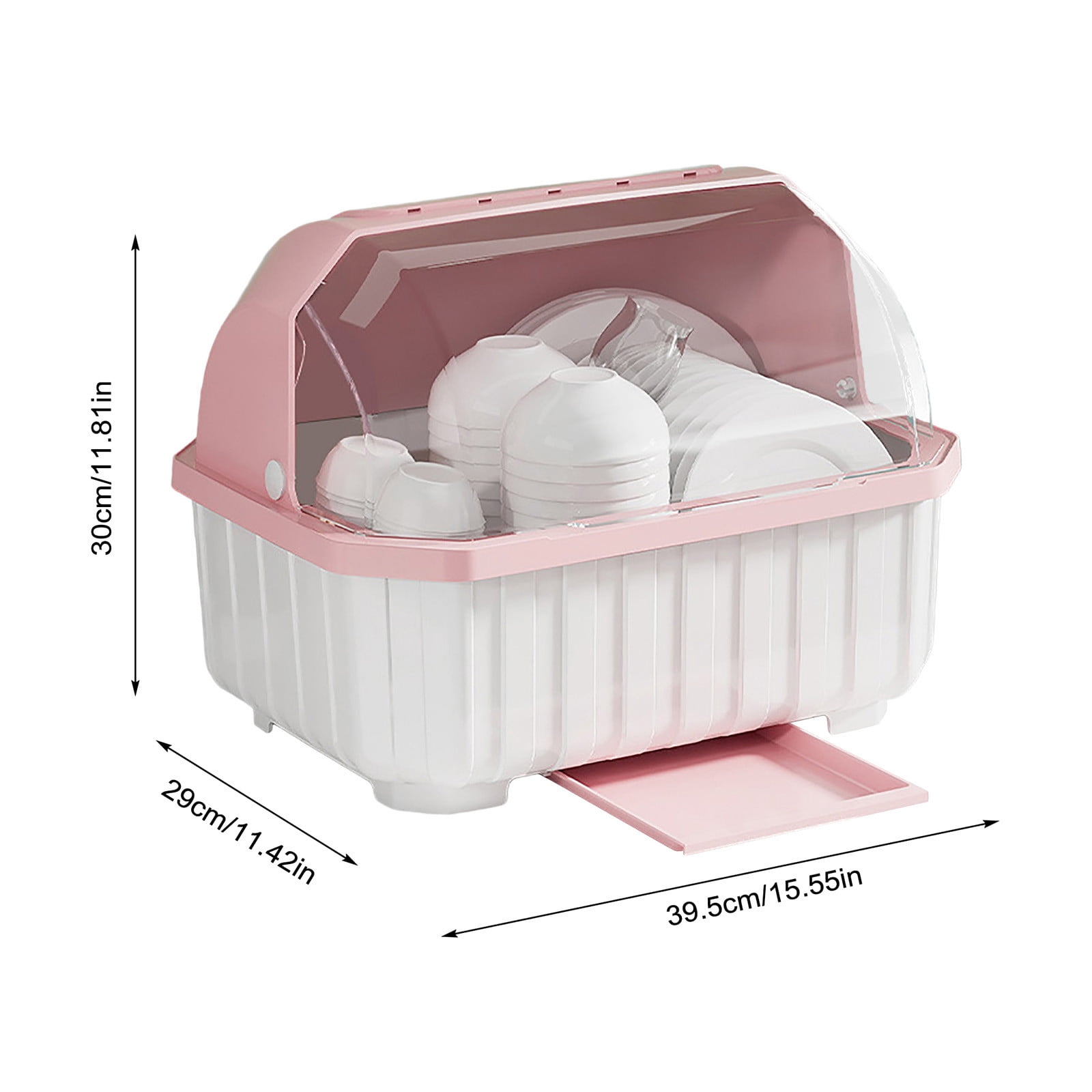 Dish Drying Rack with Lid Kitchen Drainer for Plates, Cups, Bowls Cutlery Covered Dish Rack Organizer for Countertop,Cabinet,Home Hotel Use Durable Tableware Dryer Tray(15.55*11.42*11.81Inch)