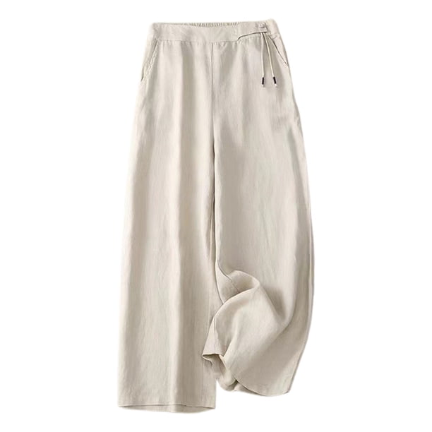 Pantalones holgados vintage de mujer para primavera-verano - Pantalones informales de cintura alta y pierna ancha