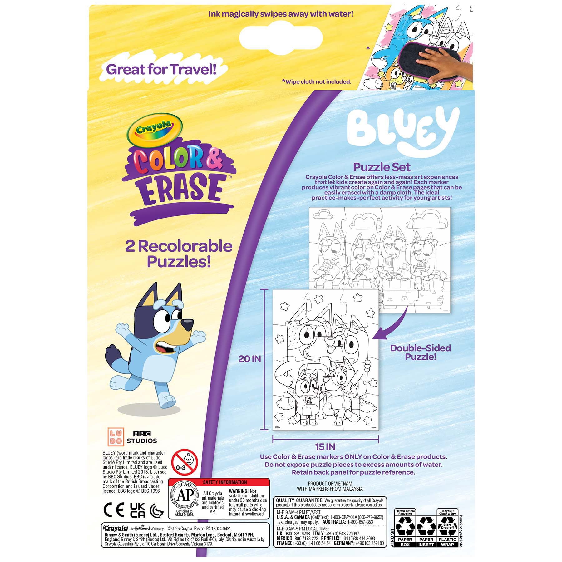 Crayola Color & Erase Reusable Puzzle Set, Bluey, Pack of 2