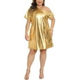 thumbnail image 3 of Agnes Orinda Women's Plus Size Dress Glitter Asymmetrical Neck One Shoulder Metallic Party Holographic Disco Dresses 1X Gold, 3 of 7