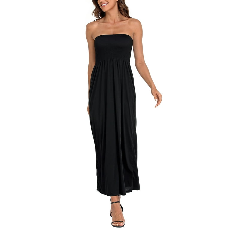 HDE Women s Strapless Maxi Dress Plus Size Tube Top Long Skirt
