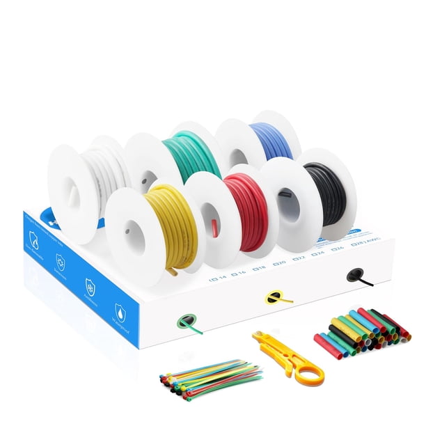Cable de alambre eléctrico de calibre 18 - HuLuWa 18 AWG Kit de alambre de conexión 6 colores (4 metros cada uno) Alambre de cobre estañado trenzado para bricolaje, lámparas, electrodomésticos, etc