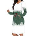 thumbnail image 1 of Pisexur Robes de Noël pour Femmes Mode Noël Lunettes de Vin Rouges Flocon de Neige Imprimé Robes de Vacances Décontractées Manches Longues Col en V Robe Sweat à Capuche Longueur Genou Robe de Soirée avec Poches, 1 of 6