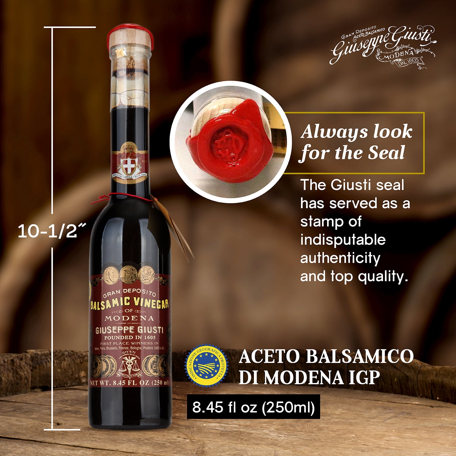 Giuseppe Giusti Balsamic Vinegar of Modena with Pourer, 3 Gold Medals - 4 pack