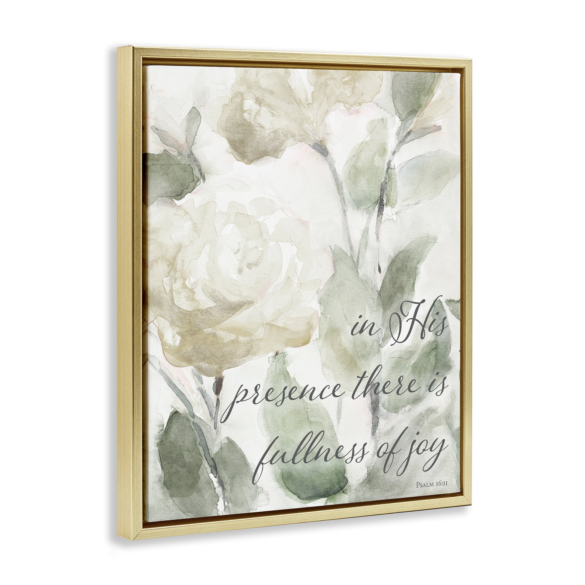 Stupell Industries His Presence Floral Scripture Gold Framed Floater Canvas Wall Art, design by Lanie Loreth