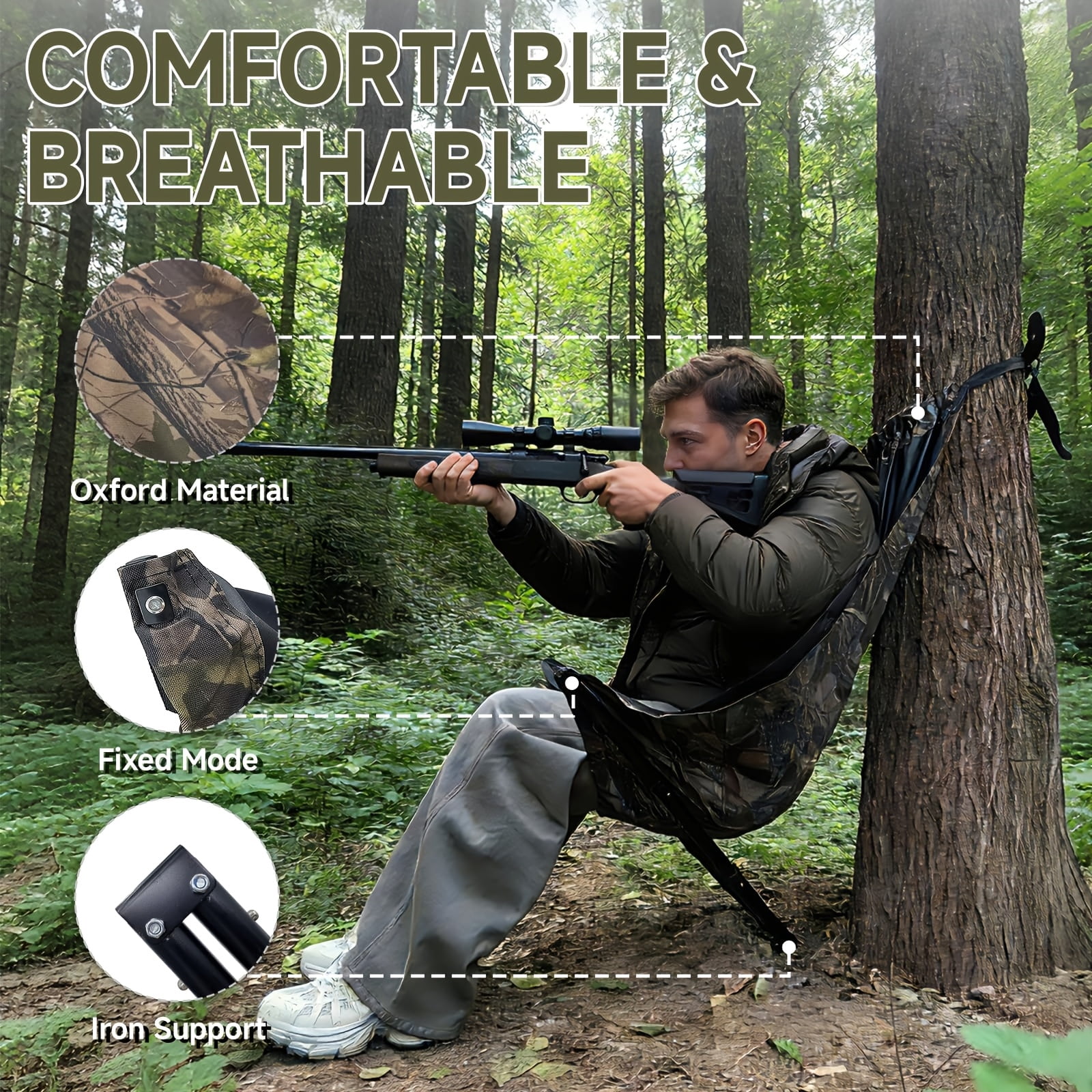 Portable hunting cushion, low and foldable hunting chair with adjustable straps and lumbar support, stable and compact concealed stool, suitable for outdoor hunting, camping, and fishing