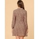 thumbnail image 5 of Vestido camisero corto con botones de manga larga con cuello de campamento y estampado floral vintage para mujer marrón M, 5 of 6