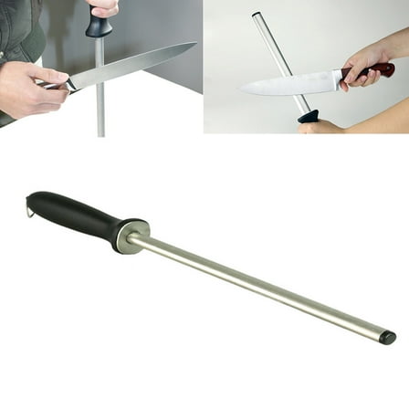 GOOHOCHY Diamond Honing Steel with Ergonomic Handle for Kitchen Use 12 Inch Silver Sharpening Rod