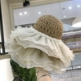 thumbnail image 2 of SikaFu French Lace Pearl Lace Grass Hat Woven Women's Large Brim, Summer Japanese Seaside Sun Shading Foldable Sun Hat, 2 of 6