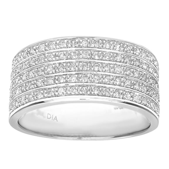 9ct White Gold Jewelco London Round 1/2ct Diamond Flat 5 Row Eternity Ring 9mm