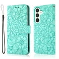 thumbnail image 2 of For Samsung Galaxy S23 Plus Case, Premium Leather Magnetic Closure Flip Wallet Case with Card Holder Cash Slot Stand Function Embossed Flower Pattern Slim Shockproof Lanyard/Strap Cover,Green, 2 of 7