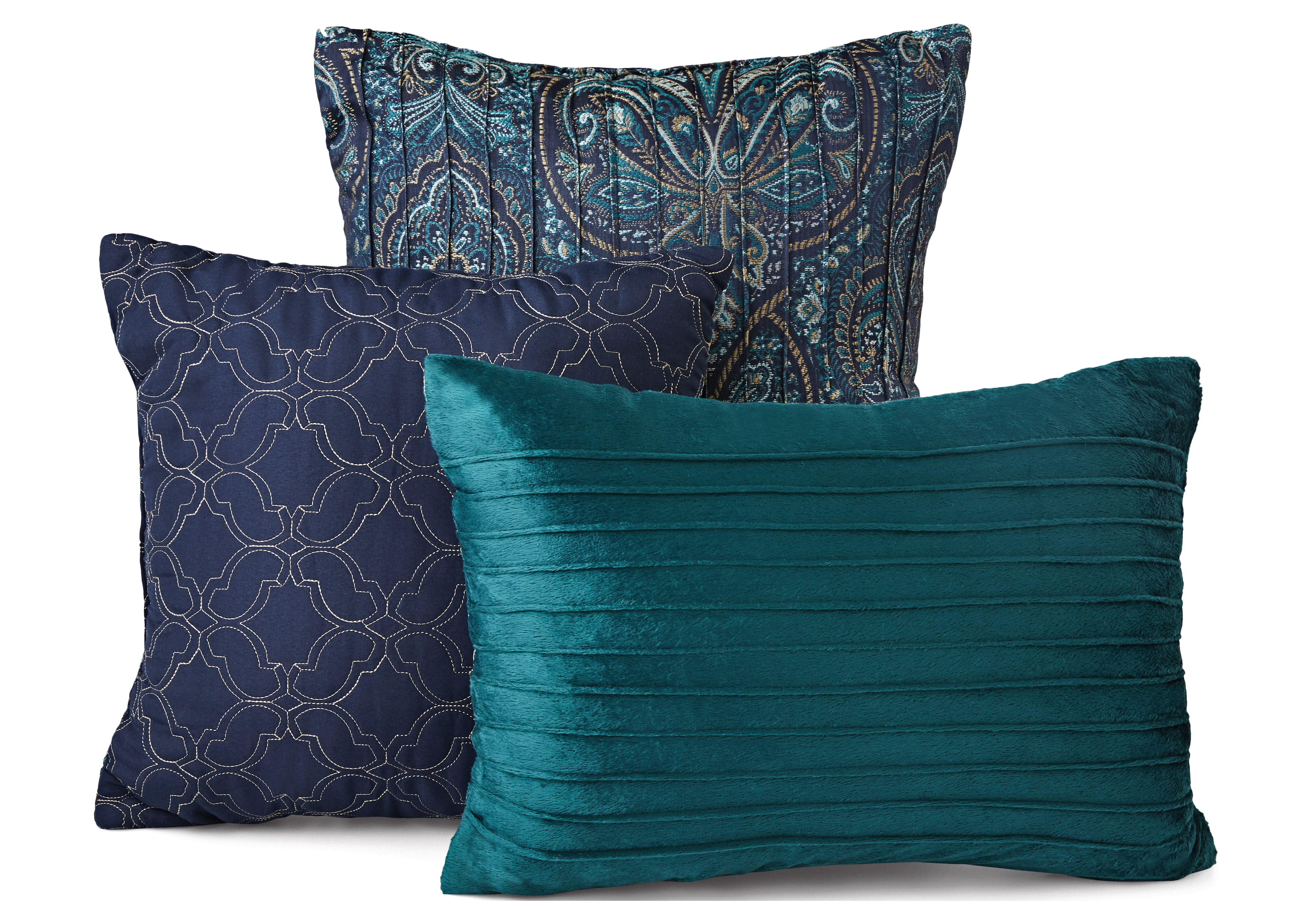 Mainstays 7-Piece Damask Comforter Set, Teal, King, Shams, 3 Dec Pillows and Bed Skirt