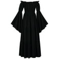 thumbnail image 5 of Levmjia Womens Floor Length Dresses Long Sleeve One-Shoulder Collar Flowy Halloween Costume Party Outfit Elegant Gothic Lace Up Vintage Style Witch Comfortable, 5 of 8