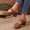 Brown, variant on Women's Perforated Mules Round Toe Block Heel Non-Slip Comfortable Slide Sandals Summer Navy 6