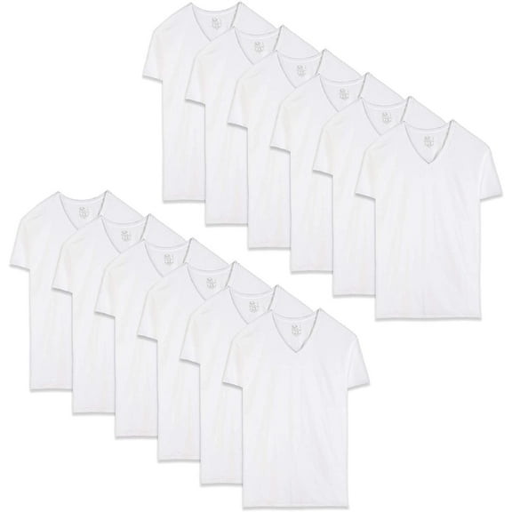 Fruit of the Loom Men's 12-Pack Stay-Tucked V-Neck T-Shirt (Large / 42" - 44" Chest, 12-Pack white)