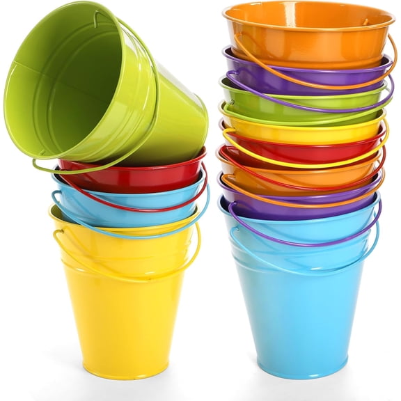 12 Pack Small Metal Buckets with Handle, Colored Galvanized Metal Bucket Small Pails for Party Favors, Decor, Garden Planters, 4.5 x 5 Inch