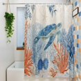 thumbnail image 3 of Sea Corals Turtle Shower Curtain, 72" x 72", Summer Beach Sea Stars Linen Texture Waterproof Bathroom Curtain Washable Shower Curtain Set with 12 Hooks, 3 of 8