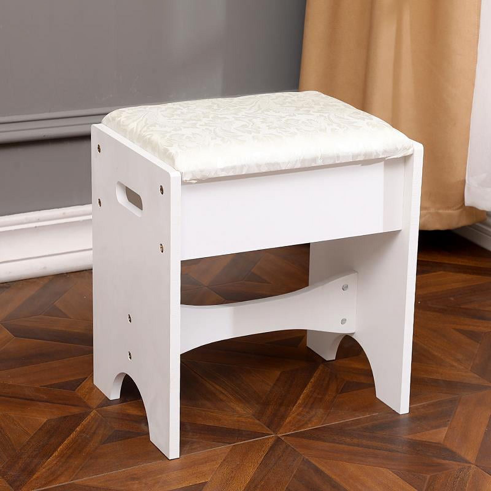 Ktaxon Vanity Set,Flip-top Mirror Dressing Table Makeup Vanity Table Writing Desk with 2 Drawers and Stool, White