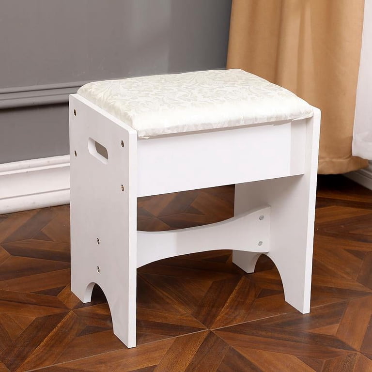 Girls White Dressing Table & Stool Mirror & Drawers