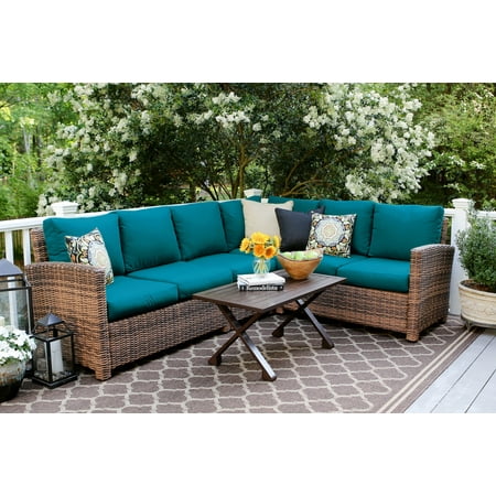 5pc Dalton All-Weather Wicker Corner Sectional Teal - Leisure Made