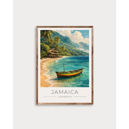 Jamaica Travel Poster Print Caribbean Wall Art Tropical Beach Landscape Coastal Home Artwork Poster Print Only
