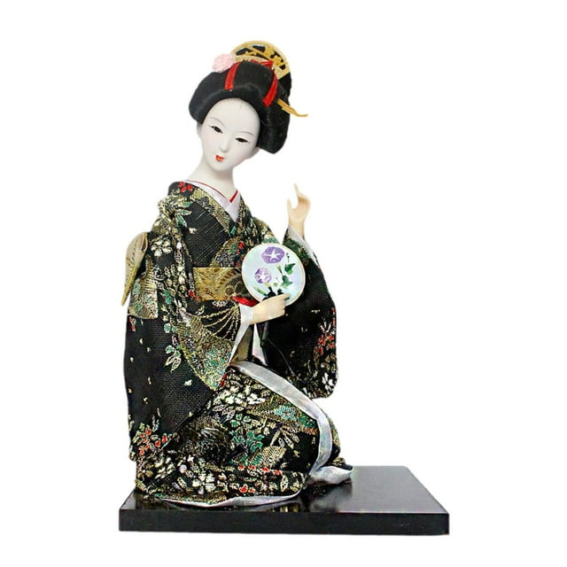Escultura de niña Macarena con kimono japonés figura artesanal kabuki 27 cm negro