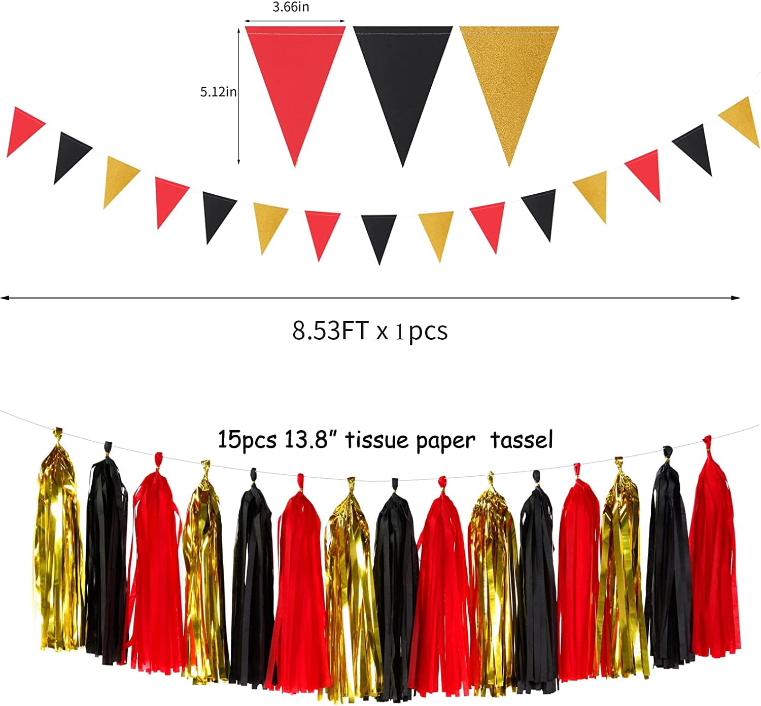 Red-Black Gold Casino-Theme Graduation Party-Decorations - 23pcs Kits Game Night Streamer Tissue Paper Pom Poms,Tassel Garland Banner,Birthday Wedding Baby Bridal Shower Decor