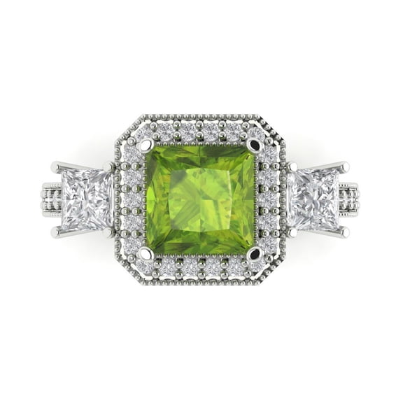 Three-Stone Engagement Ring for Women - 3.005ct Natural Peridot in 18K White Gold Promise Ring