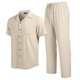 thumbnail image 4 of COOFANDY Men's Beach Outfits 2 Piece Linen Sets Casual Button Down Cuban Shirt and Loose Pant Sets, 4 of 10
