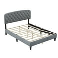 thumbnail image 3 of LegaHome Queen Bed Frame, Queen Size Linen Upholstered Platform Bed with Adjustable Button-Tufted Headboard, Wood Slat Support, Modern Platform Bed, Holds 400lbs, No Box Spring Needed, Light Gray, 3 of 10