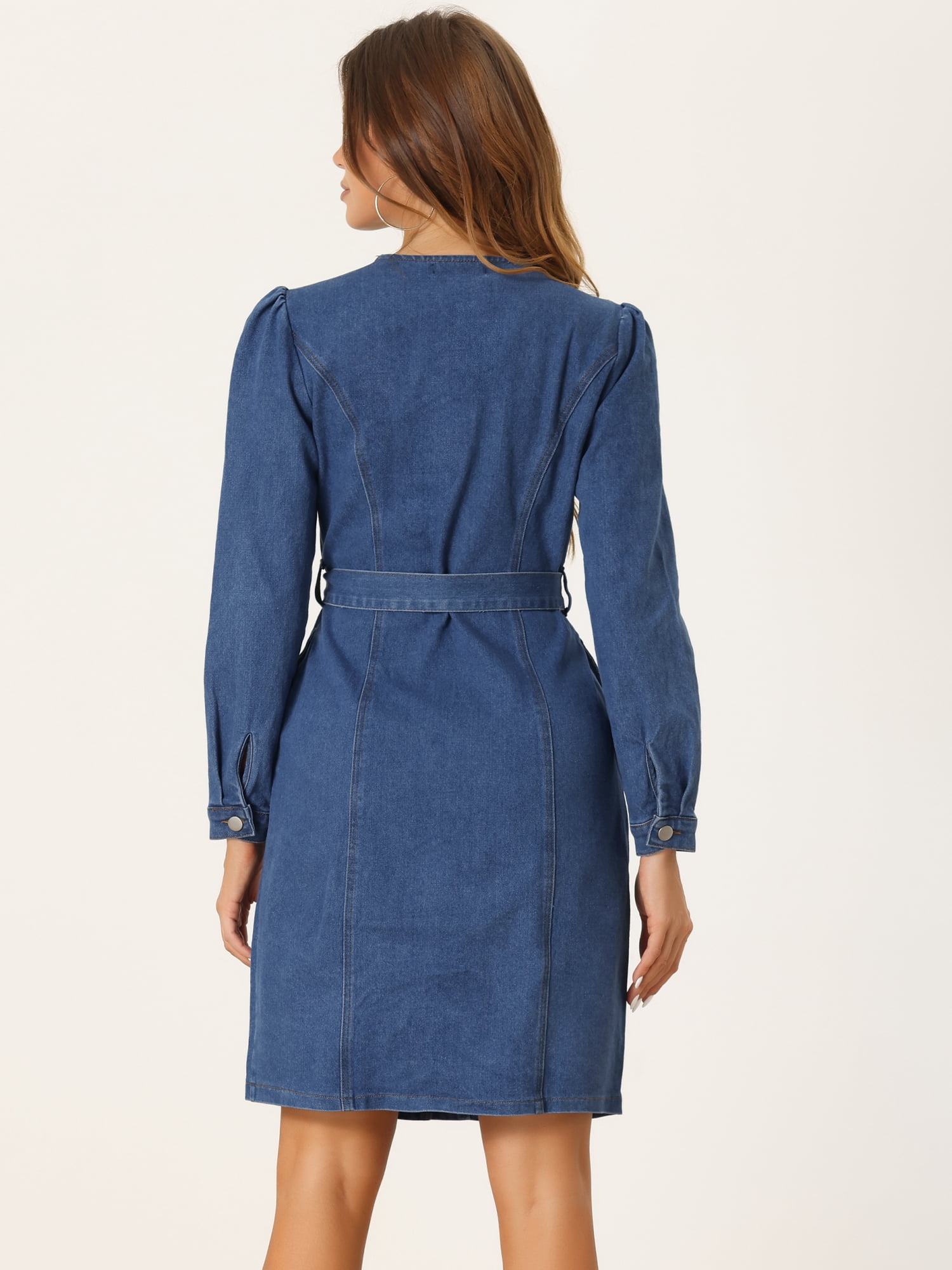 DARING DIVA Denim Dress Notched Lapel Button Down Dress XS Blue