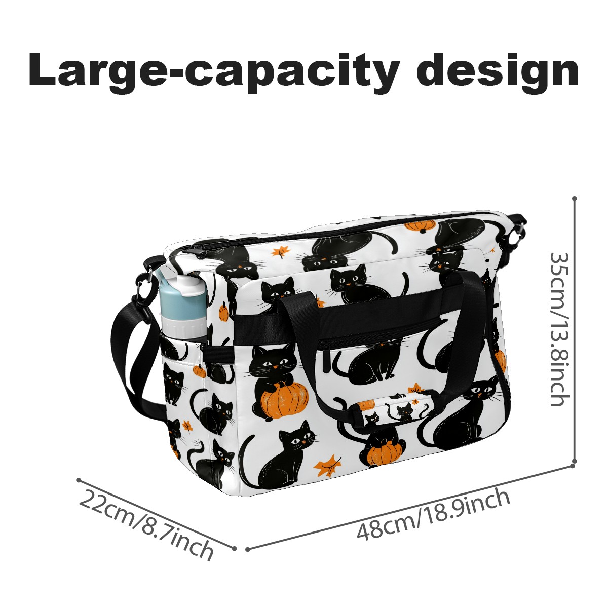 Large Gym Bag with Shoe Compartment, Water-Resistant Duffle Bag for Men and Women, Halloween Black Cats Sports Tote for Workout Travel