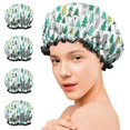 thumbnail image 7 of Shower Caps,Green Christmas Tree Pattern Waterproof Shower Cap for Women 4 Pieces,Double Reusable Hair Cover for Shower PEVA Elastic Stretch Hem, 7 of 7