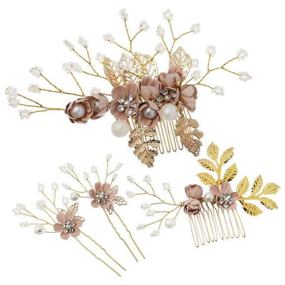Flower Hair Accessories Wedding for Women Girls Bridal Pins Bridesmaid Pink