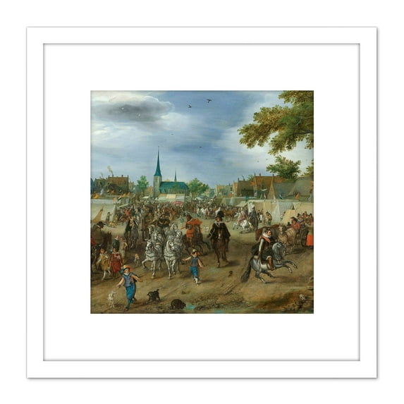 Venne Princes Maurice Valkenburg Horse Fair 8X8 Inch Square Wooden Framed Wall Art Print Picture with Mount