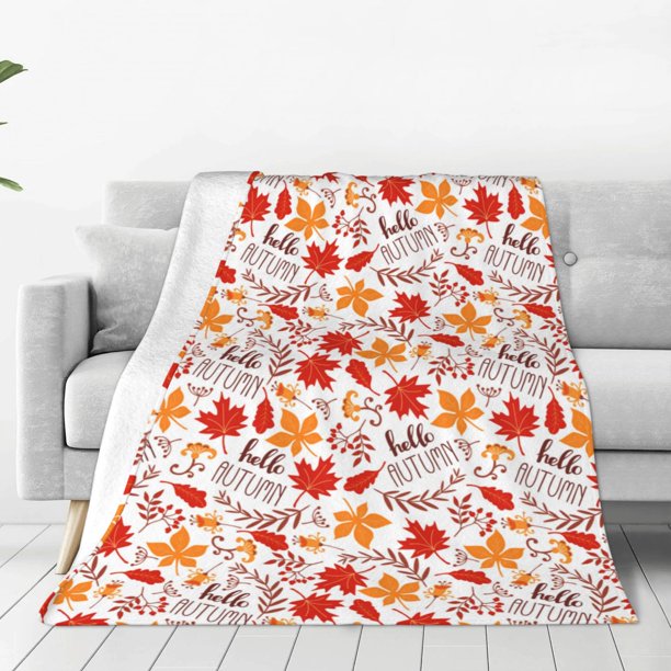 Fotbe Hello Autumn Maple Leaf Manta de Franela Acolchonada con Estampado, Súper Suave y Esponjosa, Extra Grande para Sofá, Cama, Uso Todo el Año-60"x50"