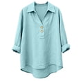 thumbnail image 5 of LIUJUNSHOP 3/4 Sleeve Linen Shirts for Women Collared V Neck Button up Henley Shirt Lightweight Cotton Spring Peasant Blouses, 5 of 5