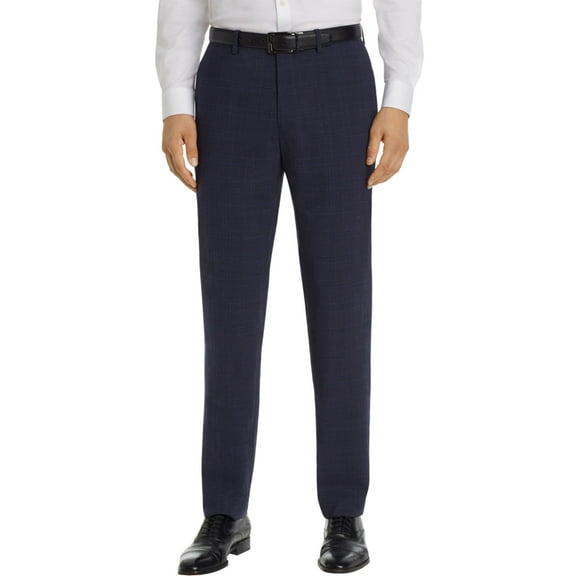 John Varvatos Star USA Mens Slim Fit Wool Tonal Plaid Dress Pants 34 Navy Blue
