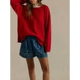 thumbnail image 3 of Womens Oversized Crew Neck Sweaters Long Sleeve Slouchy Knit Fall Casual Loose Side Split Pullover Tops Red L, 3 of 4