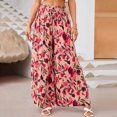 thumbnail image 2 of Bibifish Womens Pants Floral Print Ruffled Waist Elastic Drawstring Pants Silky Wide Leg Fit Casual Garden Parties Charming Pants, 2 of 4