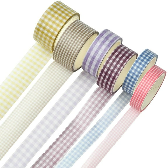 6 Rolls Craft Masking Tape Colorful Decorative Tape Grid 5m(16.4 Feet) Paper Assorted Scrapbook Basic Plaid Lattice Series Adhesive Stickers for Scrapbooking Journal Gift Wrap DIY Decoration for DIY