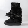 thumbnail image 5 of Fur Boots,Womens Winter Boots,Women's Faux Fur Mid Calf Snow Boots - Round Toe Suede Warm Fur Lined Platform Flat Comfort Outdoor Winter Fashion Boots(Black 39), 5 of 9