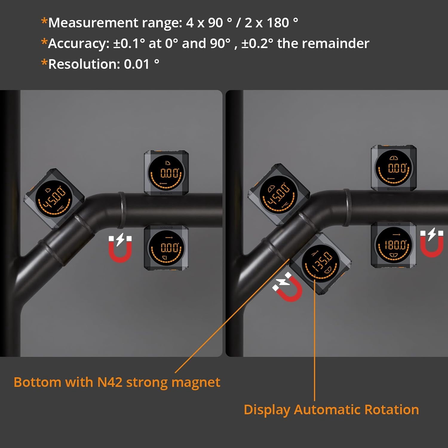 Neoteck Rechargeable Digital Angle Finder | 0.1° Accuracy Magnetic Level Box | IP54 Waterproof Inclinometer with 4 Units (°, %, IN/FT, mm/m) for Woodworking, Construction & Home Decoration