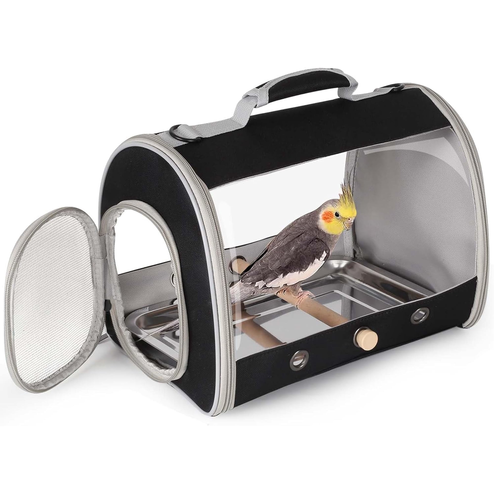 Bird Carrier, Portable Small Bird Cockatiel Conure Parrot Parakeet Carrier with Standing Perch and Stainless Steel Tray, Side Access Window Collapsible