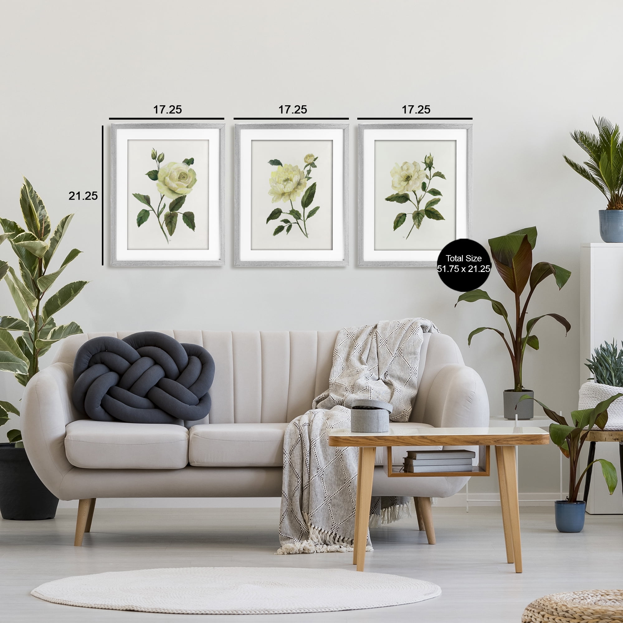 Stupell Industries Ivory Budding Garden Flowers 3 Piece Gray Framed Print Under Glass Set, design by Nan
